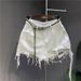 Women's White Frayed Irregular Denim Skirt Anti Exposure Ripped Pockets Mini Skirt for Spring/Autumn_ecoleips.com