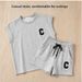 Sleeveless Tank Top Set, Printed Or Plain Vest, Casual Loungewear For Summer, Comfortable Stretch Fabric_ecoleips.com