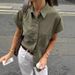 Women's Clothing Spring And Summer Casual Loose Lapel Short Sleeved Shirt With Fashion Green Mid Length Tops For Women_ecoleips.com