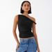 Y24TP145 European And American Wo's Summer New Solid Color One-shoulder Asymmetrical Pleated Sexy Slim-fit Top For_ecoleips.com