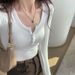 2025 Selected High Elasticity Threaded Button Bottom Shirt Autumn 2025, New Shoulder Long Sleeved T-Shirt For Women, Slim Fit_ecoleips.com