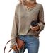 Women's Waffle Knit Stripe T-Shirt Long Sleeve Crewneck Top Soft Comfortable Fall Fashion Casual Basic Tee For Ladies_ecoleips.com