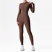 LazyZoom Half-Zip Yoga Jumpsuit Bare Sensation Slim Fit Slimming Dance Fitness One-Piece Sportswear_ecoleips.com
