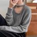 K Pure Color Design Sense Neck Scarf Low Round Neck Sweater Women's Inner Wear Soft And Glutinous Pullover Knitted Sweater Women's_ecoleips.com