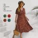 V-Neck Flowy Maxi Dress For Women, Elegant High Waist A-Line Long Summer Dress With Short Sleeves, Plus Size Boho Chic Dress_ecoleips.com