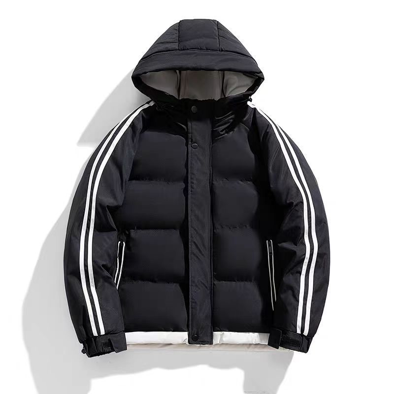 Women's Clothing Hooded Puffer Jacket Winter Warm Quilted Coat With Stripes, Lightweight Polyester Fill, Slim Fit, Zipper Closure, Black/Khaki/Blue_ecoleips.com