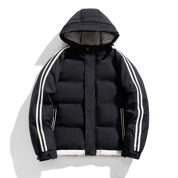 Women's Clothing Hooded Puffer Jacket Winter Warm Quilted Coat With Stripes, Lightweight Polyester Fill, Slim Fit, Zipper Closure, Black/Khaki/Blue_ecoleips.com