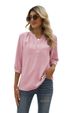 Verve Women's Spring Summer New Stand Collar Mid Sleeve Shirt Jacquard Pom-Pom Casual Loose Top_ecoleips.com