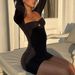 Women's European American Style Mesh Hollow out See through Pleated Long Sleeved Bodycon Short Dress Sexy 2024 New Arrival_ecoleips.com