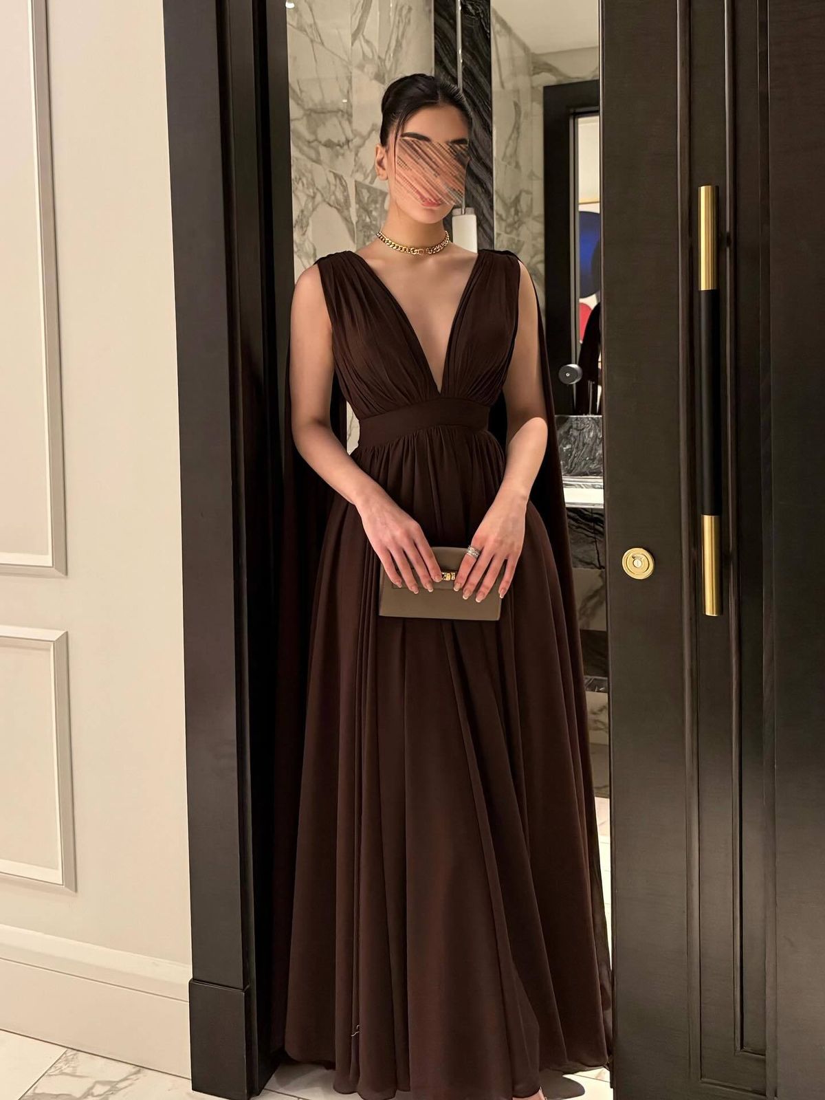 Women's Clothing Chiffon Pleated Backless Dress Autumn/Winter New Middle East Party Wear_ecoleips.com