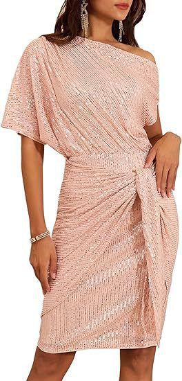 2026 European And American Cross-Border Women's Trimmed Shiny Party Club One-Shoulder Ruched Toasting Fashionable Dress_ecoleips.com
