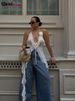 Weird Puss Ruffles Flowers Tank Tops Women Mesh Summer Sexy Deep V-Neck Irregular Tassel Halter Backless Camisole Wild Street_ecoleips.com
