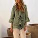 Women's Clothing Solid Color V Neck Flying Sleeves Ruffled Row Multi Button Cardigan Curved Hem Top_ecoleips.com