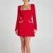 Talenza Long Sleeve Tweed Dress Women's Elegant Square Neck Luxury Party Evening Gown Retro Slim Patchwork Short Dress Vestido_ecoleips.com
