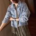 "Women's Distressed Denim Jacket With Sequin Embellishments - Vintage Washed Cropped Oversized Style (Light Blue/Black)"_ecoleips.com