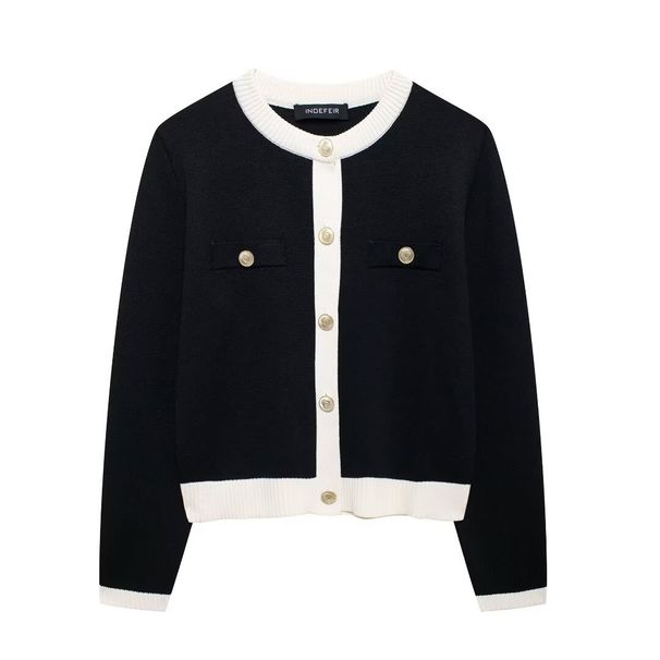 Women's Classic Gold-Button Knit Cardigan - Stylish Polyester Open Front Sweater For Fall & Winter_ecoleips.com