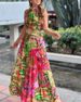 Women's Clothing Sleeveless Neckline Pleated Layered Stitching Print Dress_ecoleips.com