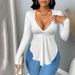 Voya Women's Spring And Summer New Sexy Backless T-shirt Long Sleeved V-neck Waist Cinching Slimming Temperament Top_ecoleips.com