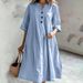 Women's Clothing Women's V Neck Dress Mid-Length Loose Version Cotton Linen Blend Half Sleeve Three Button Pocket Detail Style_ecoleips.com