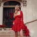 Voya Women's Lace New Flared Sleeve Strapless Dress, Xingang Spicy Girl French Casual Exposed Backpack Hip Short Skirt_ecoleips.com