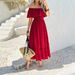 DiYun Cross-Border European And American Vacation Casual Style Off-Shoulder Waist-Cinching Dress Women's Clothing 2025_ecoleips.com