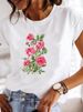 European And American Cross-border Foreign Trade Women's Floral Plant Print Round-neck Short-sleeve T-shirt Top_ecoleips.com