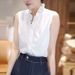 2025 V-Neck Black Fungus Border Solid Color Sleeveless Top, Fragrance Style French White Shirt, Satin Lace Vest, Small Shirt_ecoleips.com