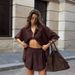 Women's Solid Color Single-breasted Short-sleeved Shirt And Shorts Loose Fashion Casual Suit_ecoleips.com