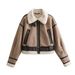 women's leather jacket vintage distred print vneck zipup streetwear coat black brown y green_ecoleips.com