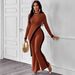 New Fashion Women's Long-sleeved Contrast Color Stitching T-shirt And Stitching Trousers Set_ecoleips.com