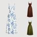 Women's Casual Printed Slimming Suspender Dress Collarless Elegant Loose Skirt_ecoleips.com