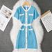 Women's Clothing Summer Dress Waist Slimming Temperament Goddess Style Fashion Button Slim Short Sleeve Knitted Dress_ecoleips.com