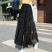 High Waist Lace Mesh Midi Skirt Women's Casual Mid Length Slimming Fairy Like Spring Summer Style Versatile_ecoleips.com