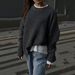 Oversized Round Neck Sweater – Soft Polyester & Acrylic Blend, Relaxed Fit Long Sleeve Knit Top With Puff Sleeves, Minimalist Solid Color Pullover_ecoleips.com