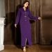 Deep Purple V-Neck Hand-Stitched Glass Rhinestone Elegant Slimming Dress For Women_ecoleips.com
