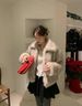 Korean Oversized Faux Fur Coat With Lapel Collar – One-Size Grey Winter Jacket, Trendy Streetwear_ecoleips.com