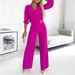 Women's Solid Color V-Neck Two-Button Casual 2-Piece Pant Set Regular Thickness For Spring/Autumn And Summer_ecoleips.com