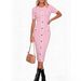 Women's Short Sleeve Bodycon Dress - Round Neck Color Block Knit Dress For Spring_ecoleips.com
