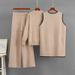 Women's Three Piece Set Casual Fashion Autumn Winter Loose Knitted Top Long Vest Wide Leg Athletic Pants_ecoleips.com