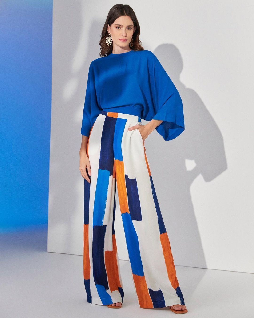 Women’s Clothing New Temperament Loose Commuter Blue Top High Waist Wide Leg Pants Suit_ecoleips.com