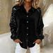 K Ladies' Sequined Sleeve Patchwork Long Sleeved Velvet Loose Shirt Top_ecoleips.com