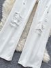 Women's Clothing Vintage White Jeans - High-Waisted Wide-Leg Distressed Denim Pants For A Retro-Chic Look (XS-2XL)_ecoleips.com