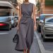 Women's Clothing Sleeveless Dress Large Size Blue Flower Style Short Sleeved Long Dress Elegant Long Dress_ecoleips.com