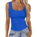 Women's Square Neck Ribbed Casual T Shirt Sleeveless Elastic Slim Fit Basic Vest Women's Tops_ecoleips.com