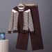 Women's Elegant Knitted Two-Piece Set Striped Sweater Wide Leg Pants Autumn Winter Professional_ecoleips.com