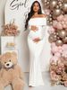 Off-Shoulder Fishtail Maternity Dress Long Sleeved Women's American Style Maternity Wear_ecoleips.com