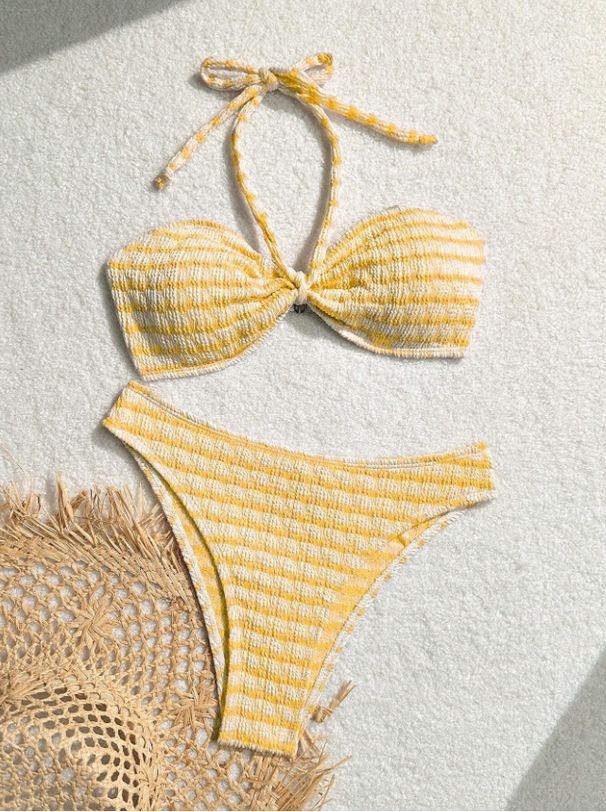 Women's Clothing New Striped Split Swimsuit For Women High End Hot Spring Durable Lace Up Ins Swimsuit_ecoleips.com