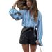 2025 Women's Summer New Long Sleeve Shirt Turn-down Collar Casual Loose Top Solid Color Blouse For Women_ecoleips.com