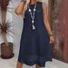 Women's Clothing Solid Color Sleeveless Round Neck Casual Loose Midi Dress_ecoleips.com
