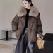 Women's Short Down Jacket With Detachable Faux Fur Collar - Winter Warm Thickened Coat For Plus Size - Casual Outerwear With 3D Embroidery_ecoleips.com